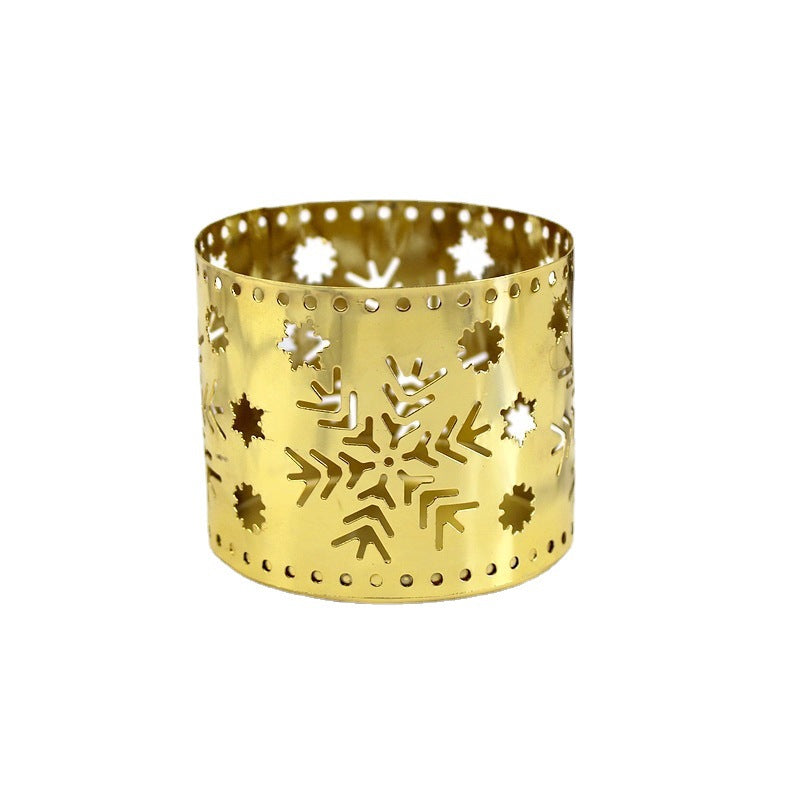 Hollow Iron Candlestick holder Crafts Ornament Gold Snow Flake Design 2 Piece