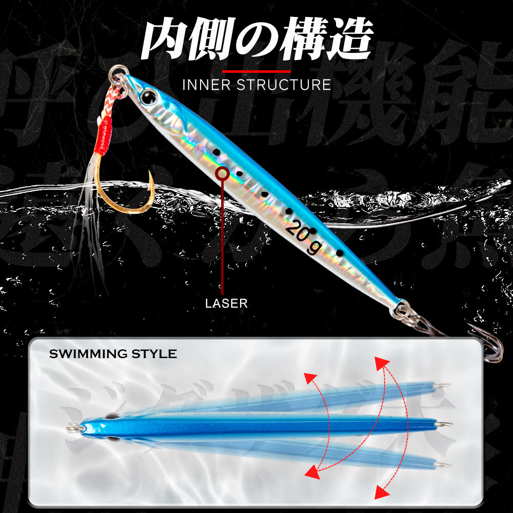 Fishing Lure Metal Jig Slide Stick Glo Stipe Border Halo