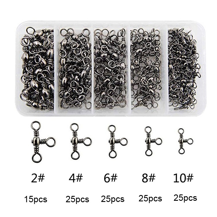 Fishing Swivel 3 Way Bottle shaped 5 different sizes box total 115 Pieces