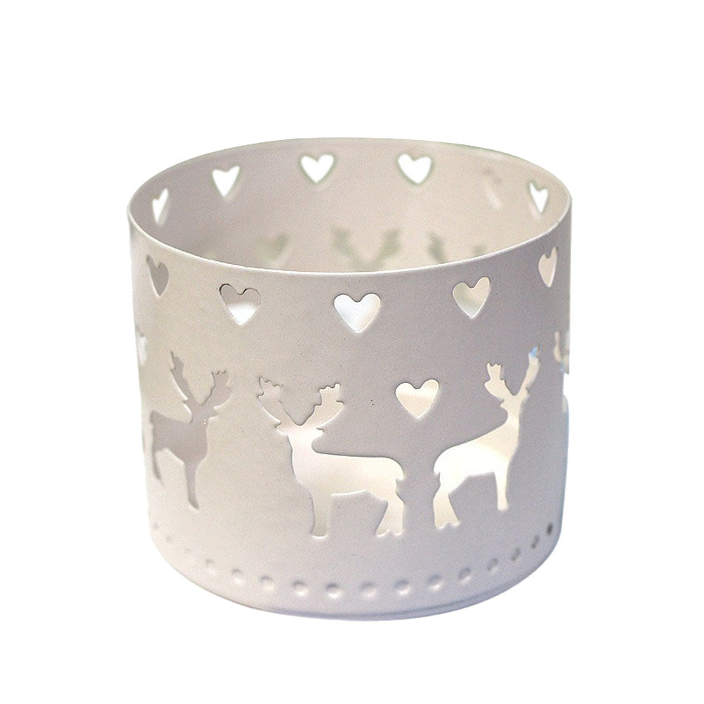 Hollow Iron Candlestick holder Crafts Ornament White Reindeer Design 2 Piece