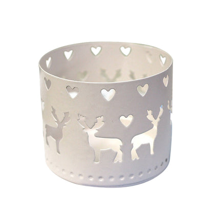 Hollow Iron Candlestick holder Crafts Ornament White Reindeer Design 2 Piece
