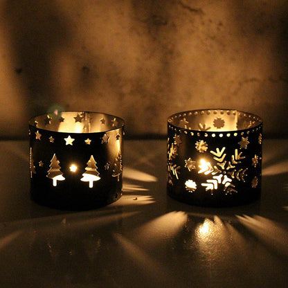 Hollow Iron Candlestick holder Crafts Ornament White Reindeer Design 2 Piece