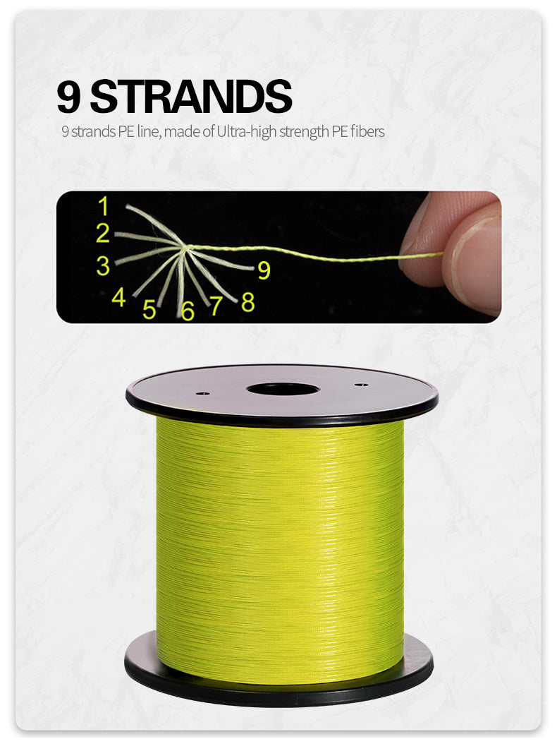 Braided Fishing Line 9 Strand 16kg / 35lb 0.23mm 500m spool Yellow