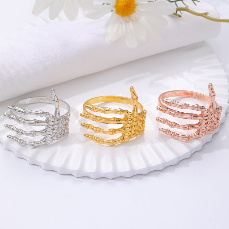 Napkin Rings - Halloween Ghost Skeleton Hand - Round - 4-Piece Gold