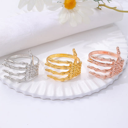 Napkin Rings - Halloween Ghost Skeleton Hand - Round - 4-Piece Gold