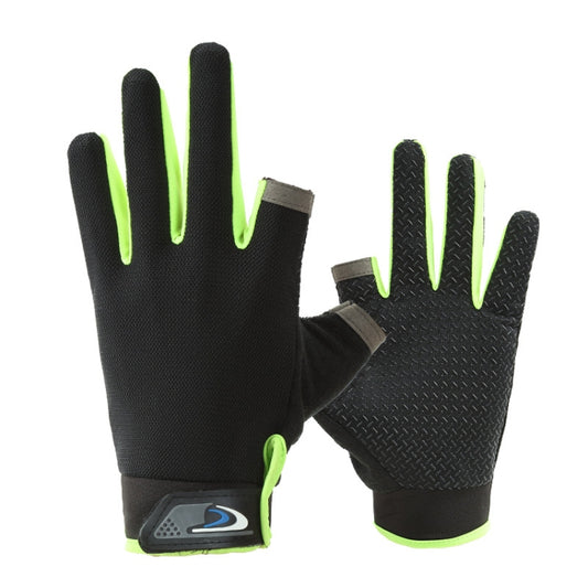 Fishing and other Sports Gloves Non-Slip Two-Finger Exposed Fluorescent Green - Pair