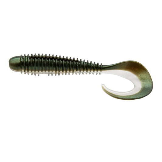 Fishing Lure Soft Minnow Curly-Tail Bait 5 per packet Green & White