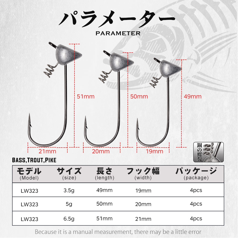 Jig Head with built in spiral screw for Soft Bait 6.5 gram 4 per packet