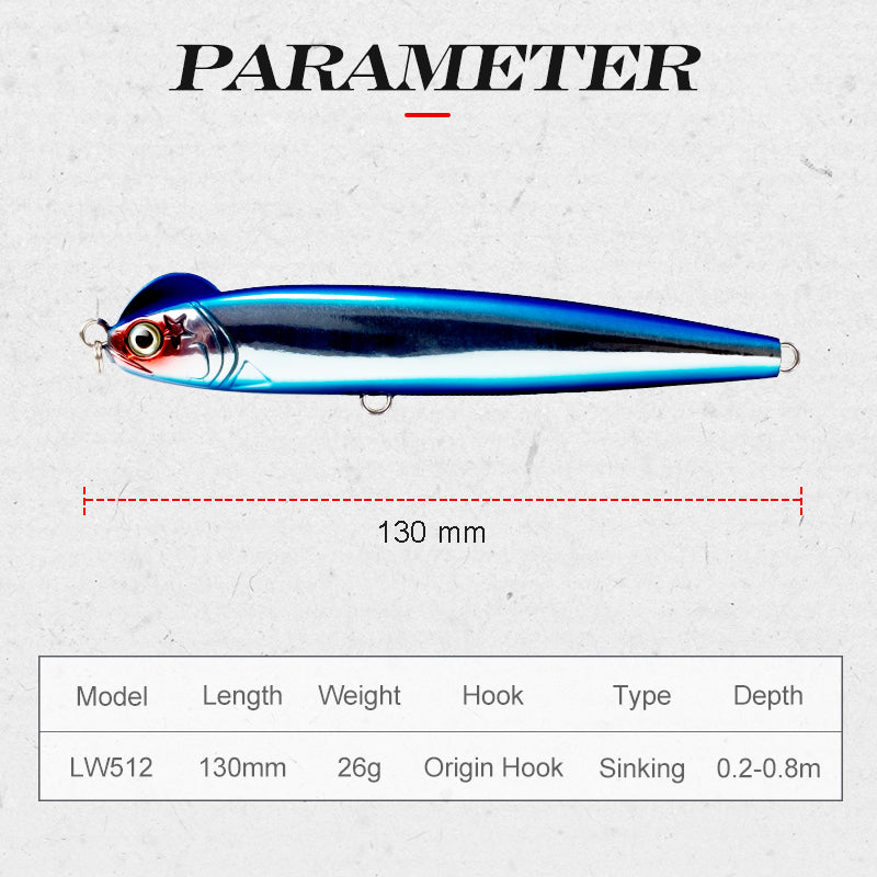 Fishing Lure Hard Pencil T-Head Slow Sinking Shad Blue