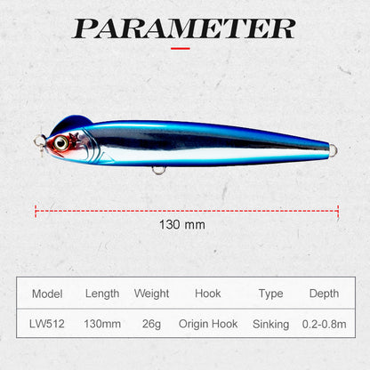 Fishing Lure Hard Pencil T-Head Slow Sinking Shad Blue