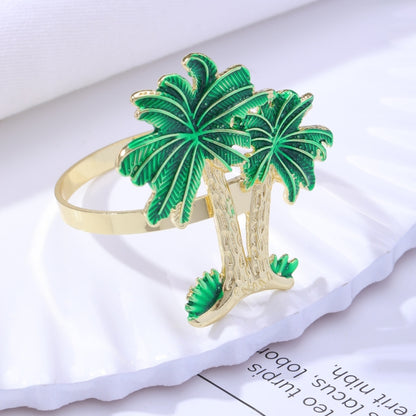 Napkin Ring Western Restaurant Coconut Tree Metal Alloy 4 Pieces